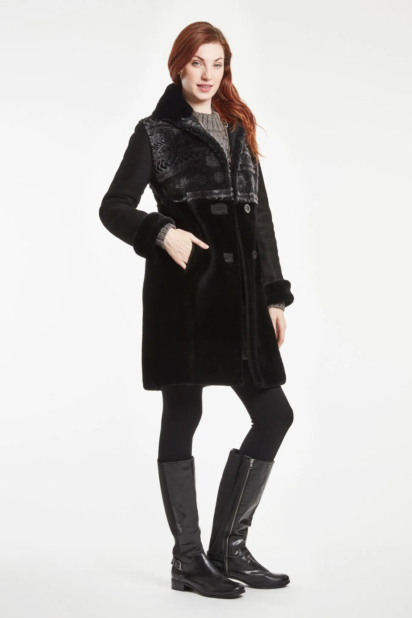 #6231L Laser Cut Yoke Shearling Coat