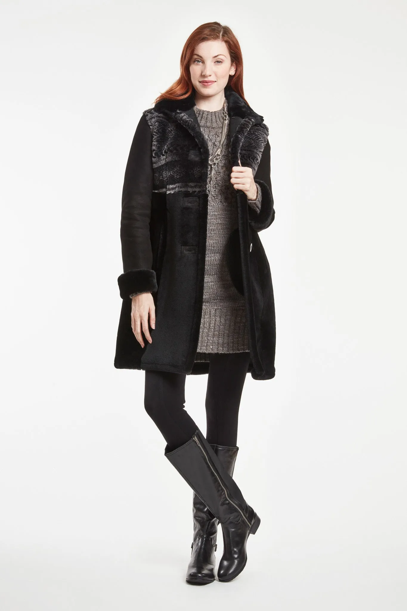 #6231L Laser Cut Yoke Shearling Coat