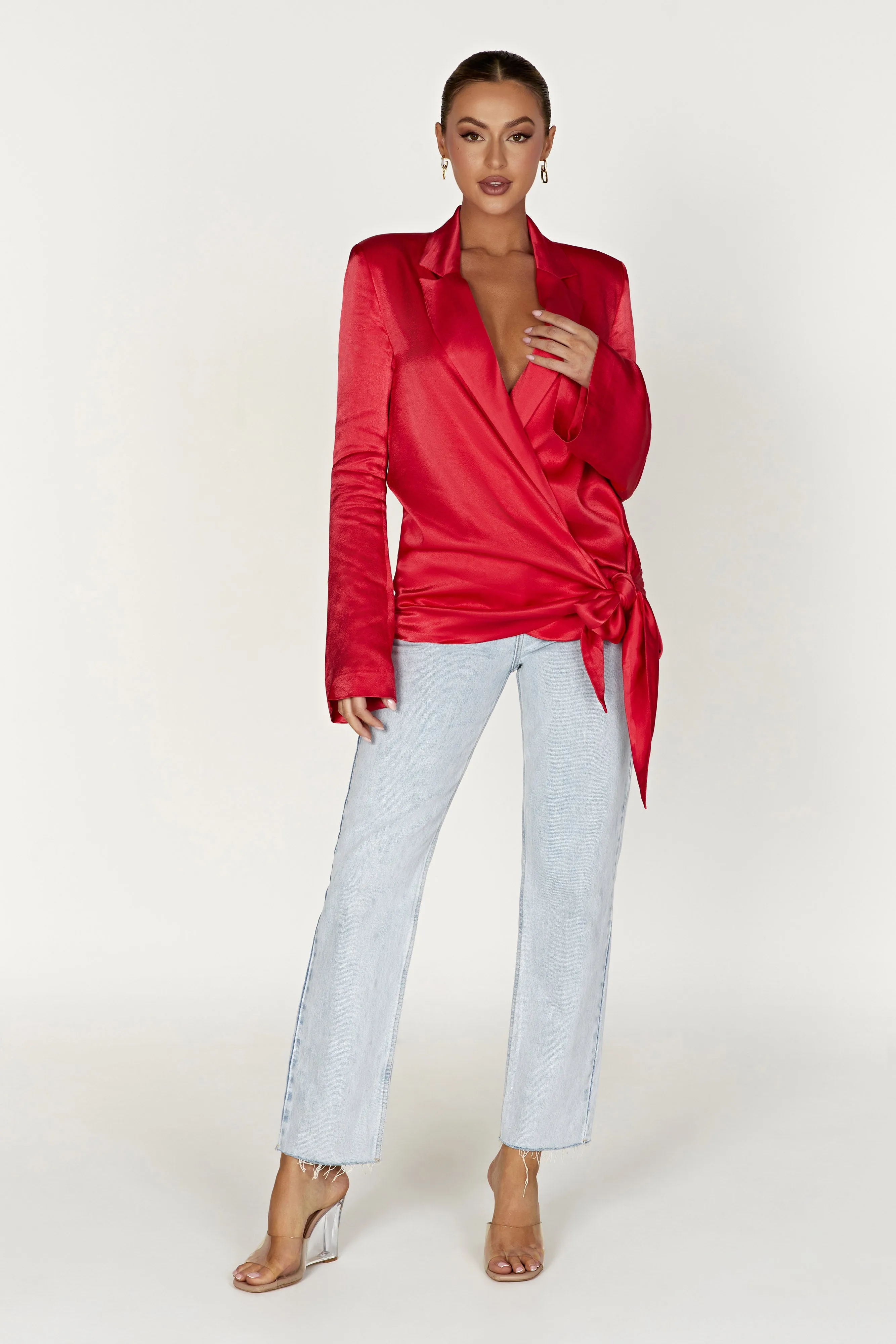 Aspyn Satin Blazer Jacket - Red