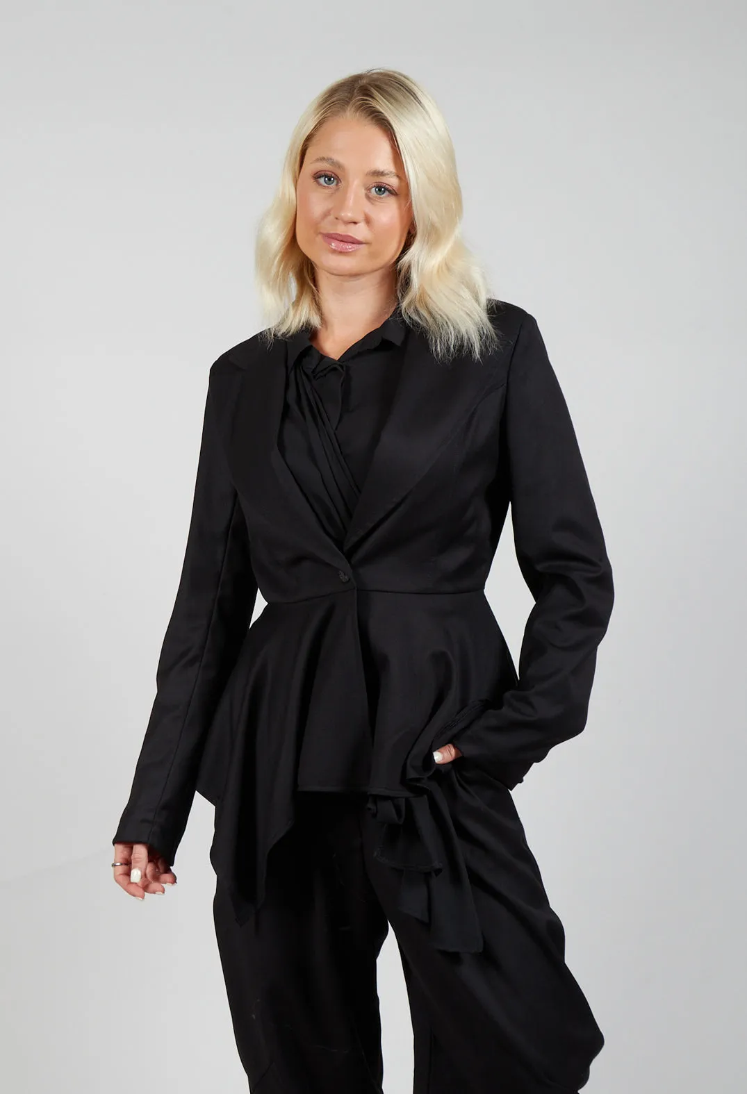 Asymmetrical Single Button Blazer in Black