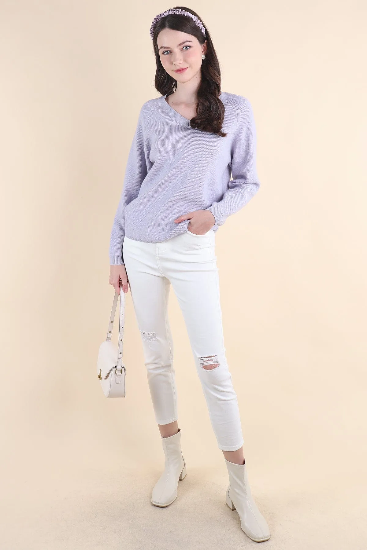 AUBREE KNIT PULLOVER IN PERI LILAC