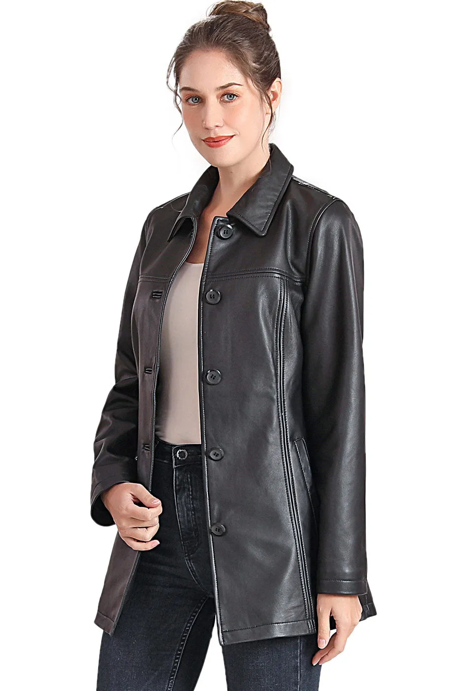 BGSD Women Evie Lambskin Leather Car Coat