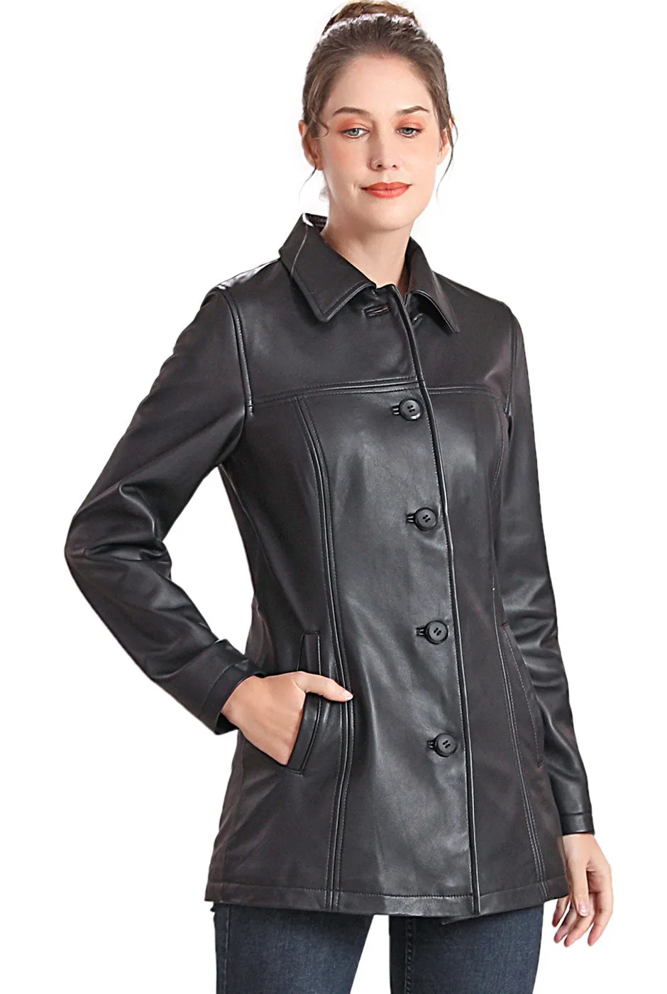 BGSD Women Evie Lambskin Leather Car Coat