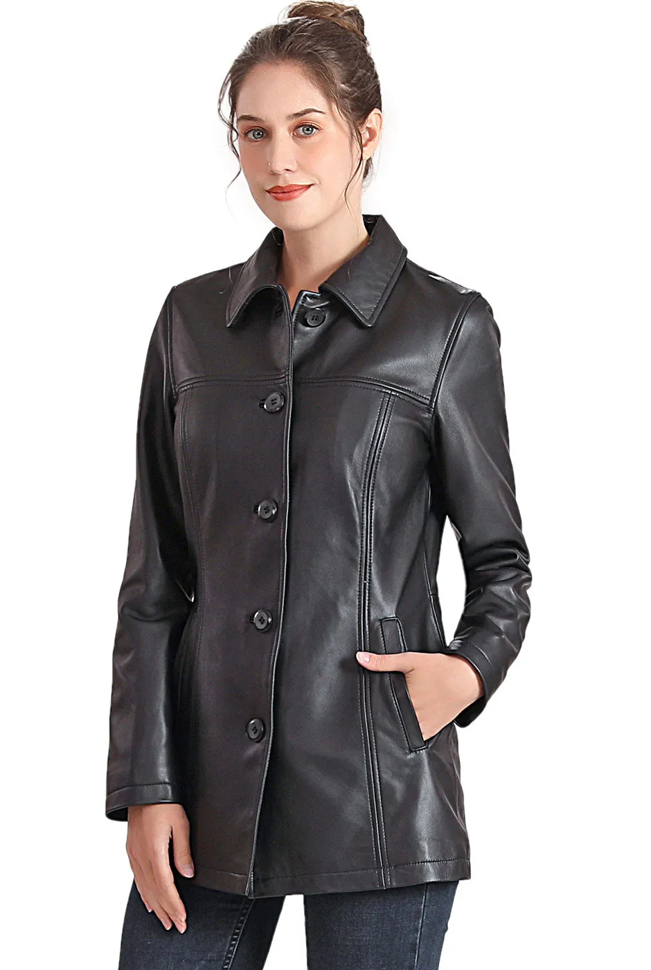 BGSD Women Evie Lambskin Leather Car Coat