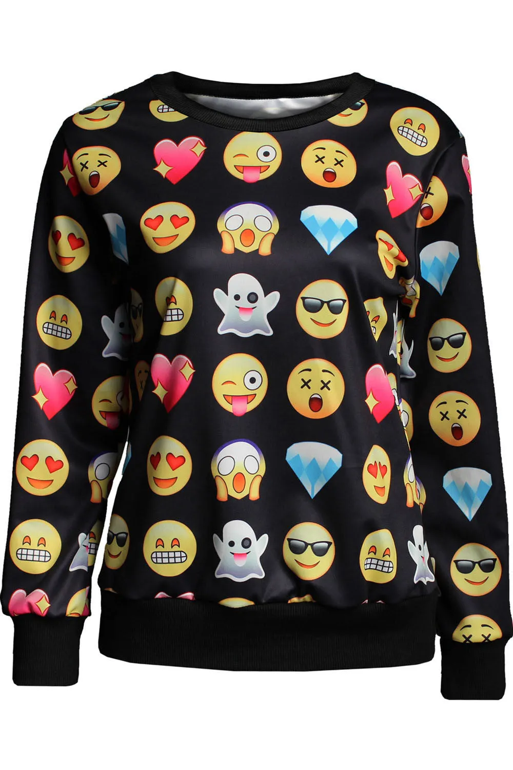 Black Emoji Print Sweatshirt