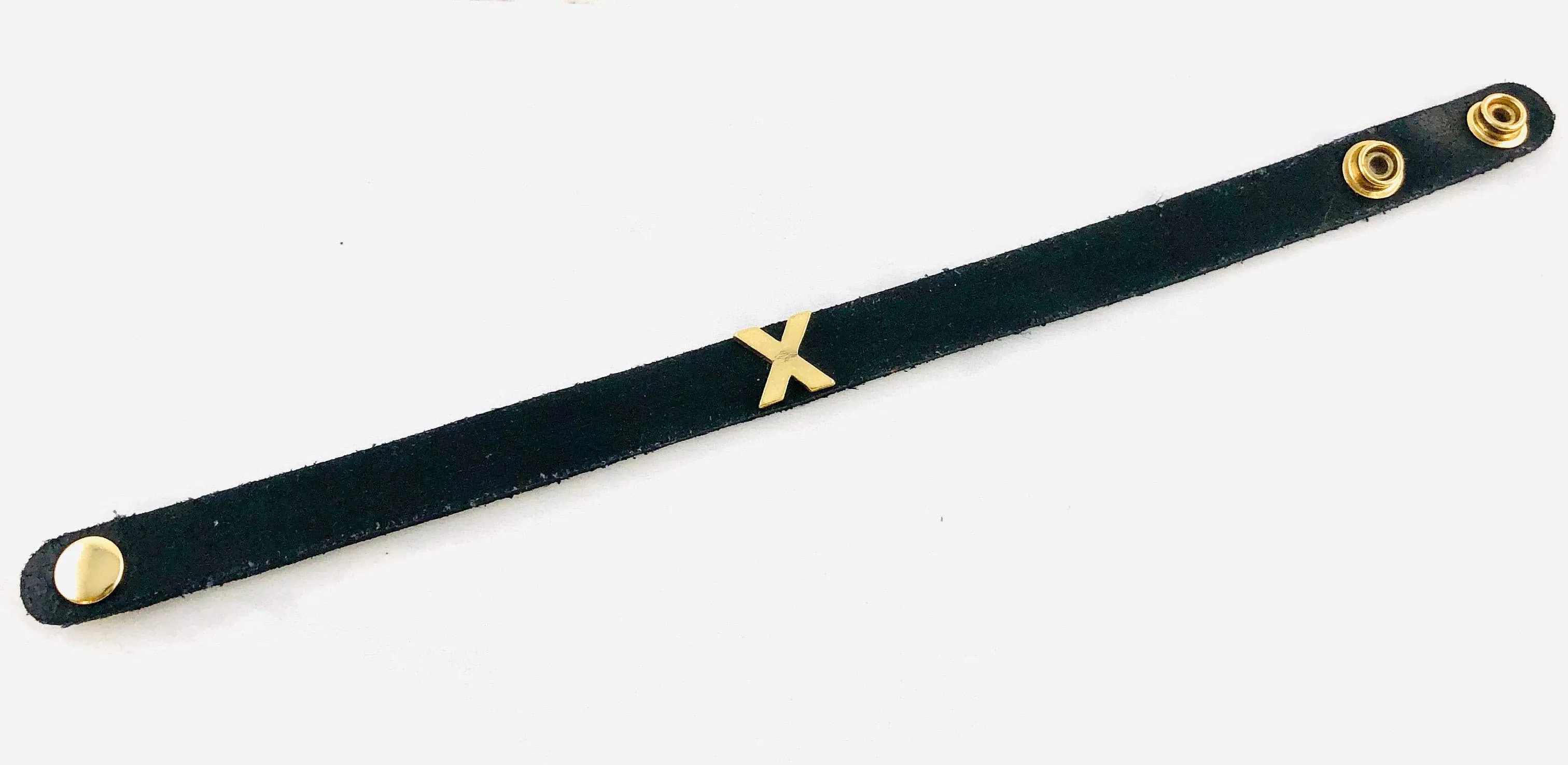 Black Leather & Brass X Marks The Spot Bracelet