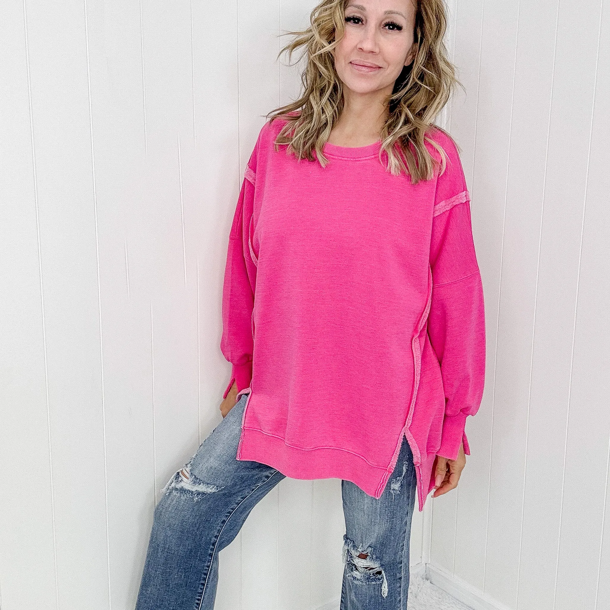 Blakeley Pink Oversized Classic Crew Pullover