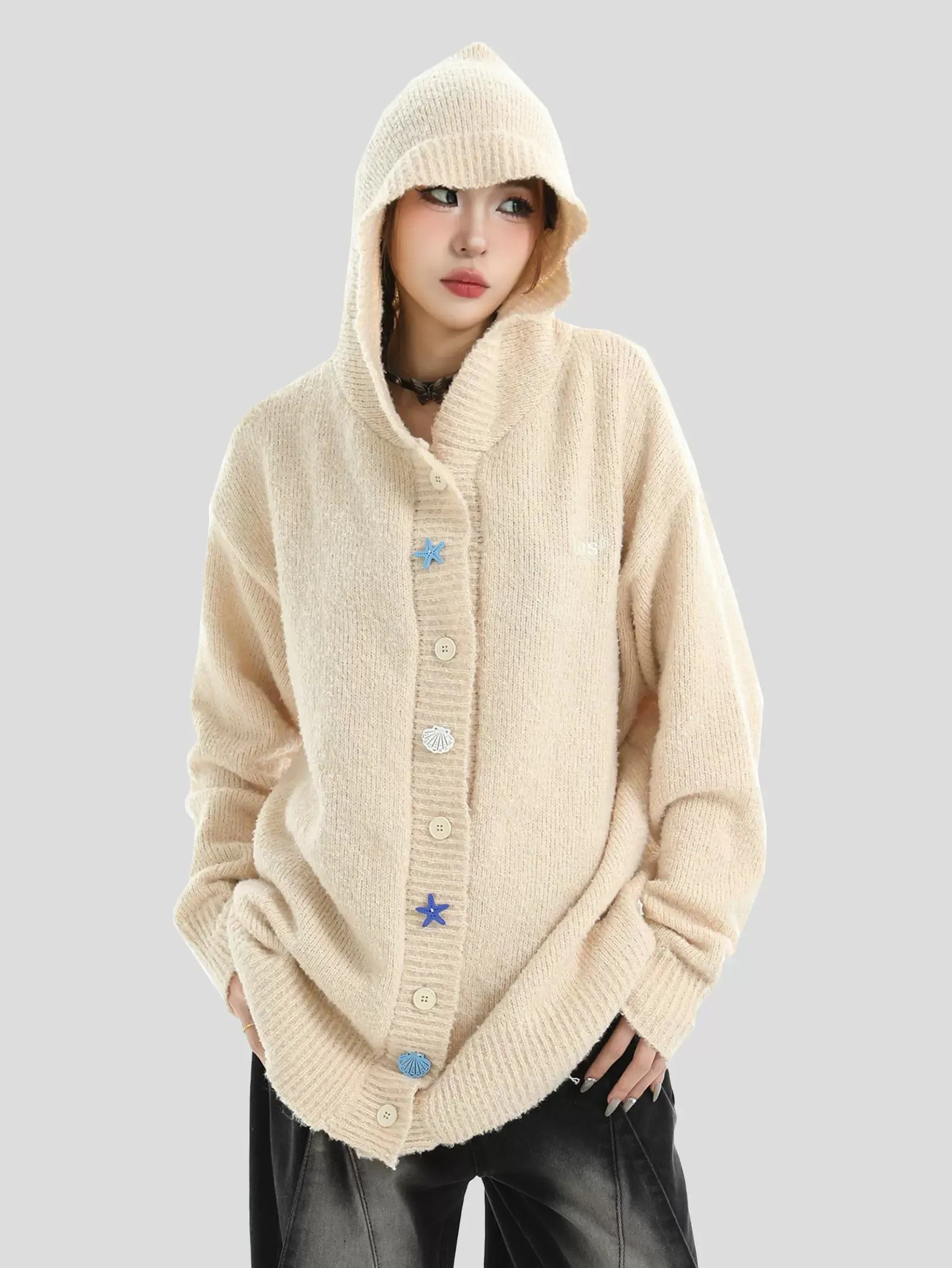 Buttoned Hooded Detail Sweater