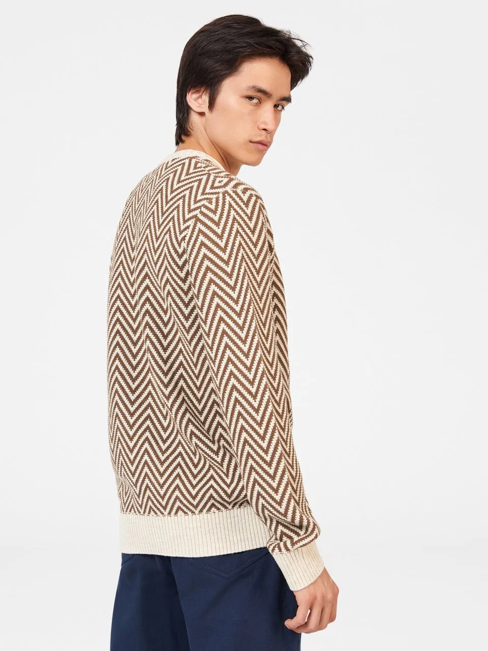 Chevron Jacquard Crewneck Sweater