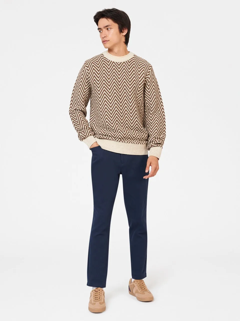 Chevron Jacquard Crewneck Sweater