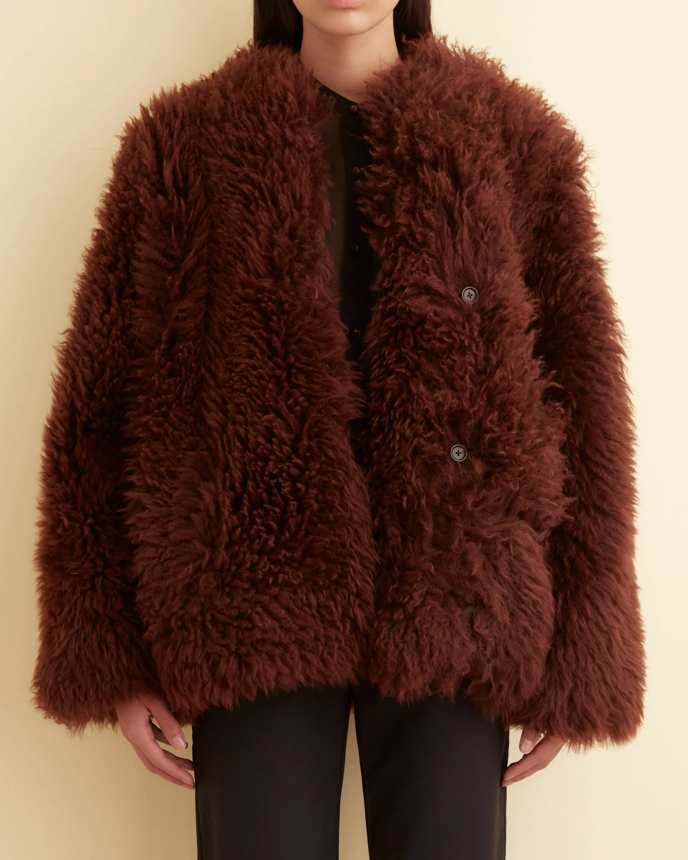 Crane Shag Shearling Coat - Brown