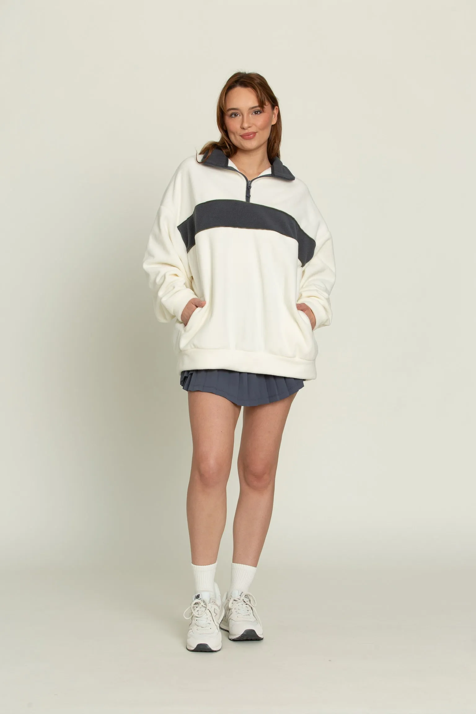 Cream Navy Half-Zip Pullover