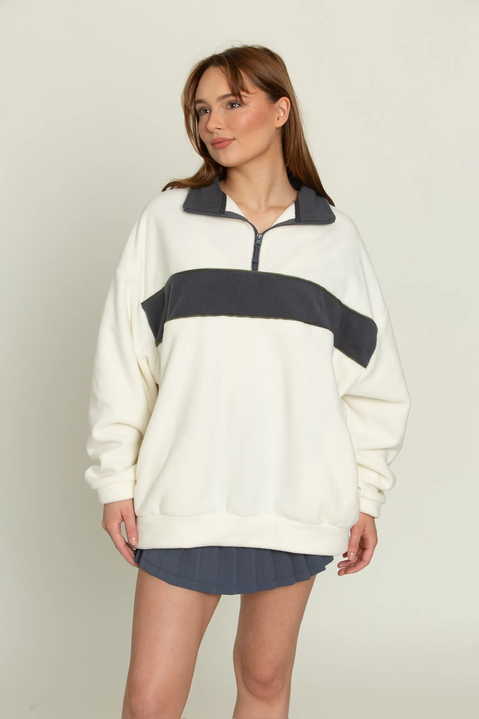 Cream Navy Half-Zip Pullover