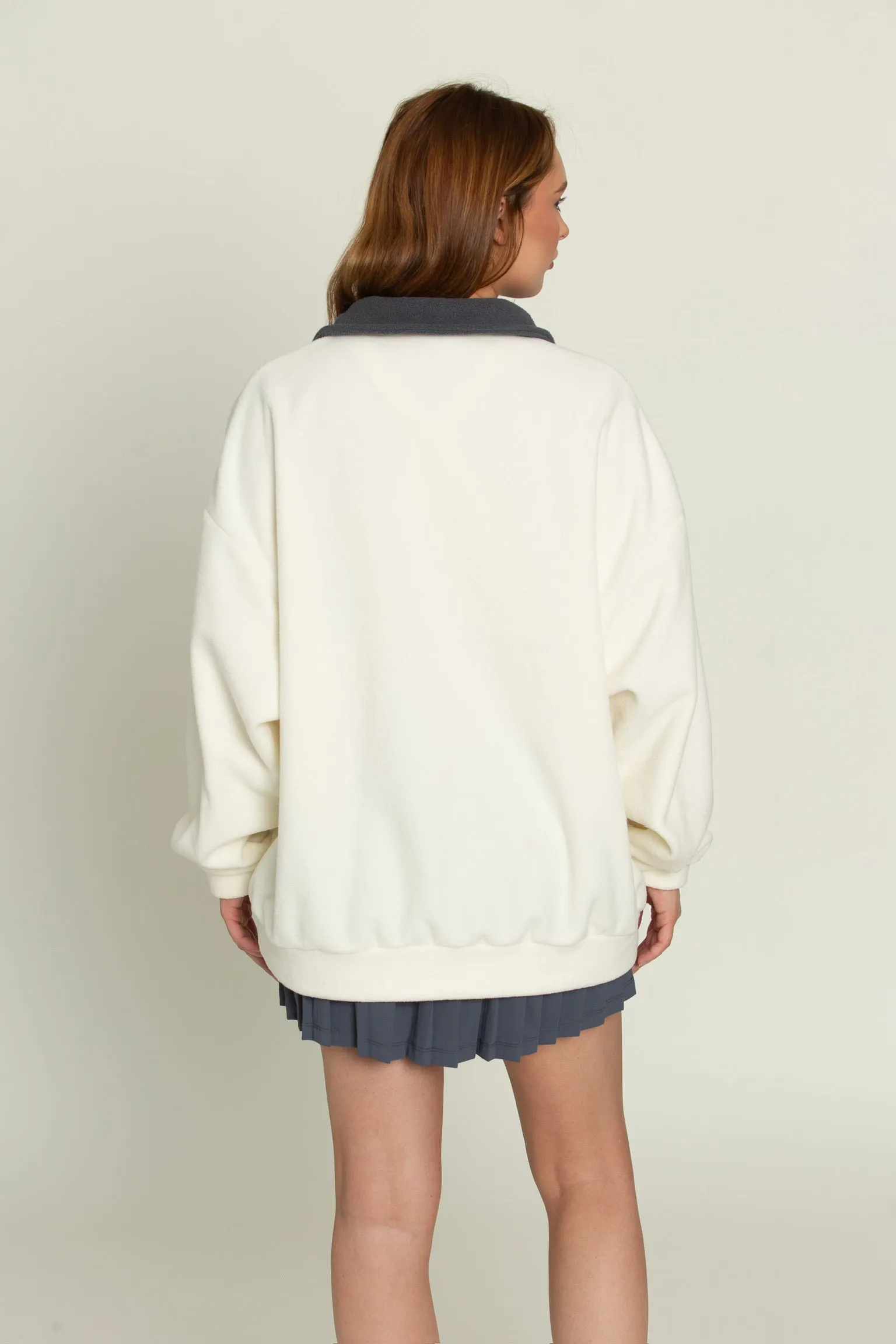 Cream Navy Half-Zip Pullover