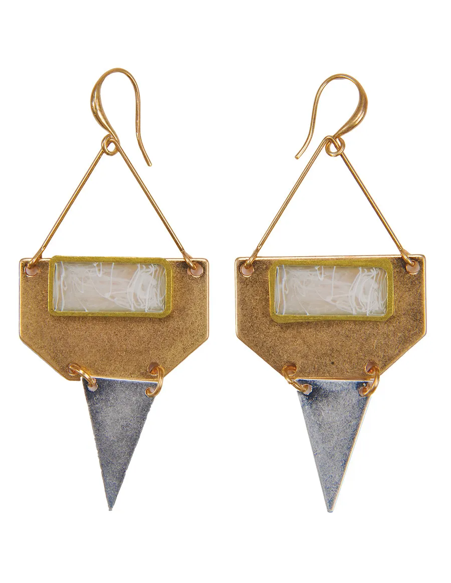 Down Arrow Mixed Metal Drop Earrings