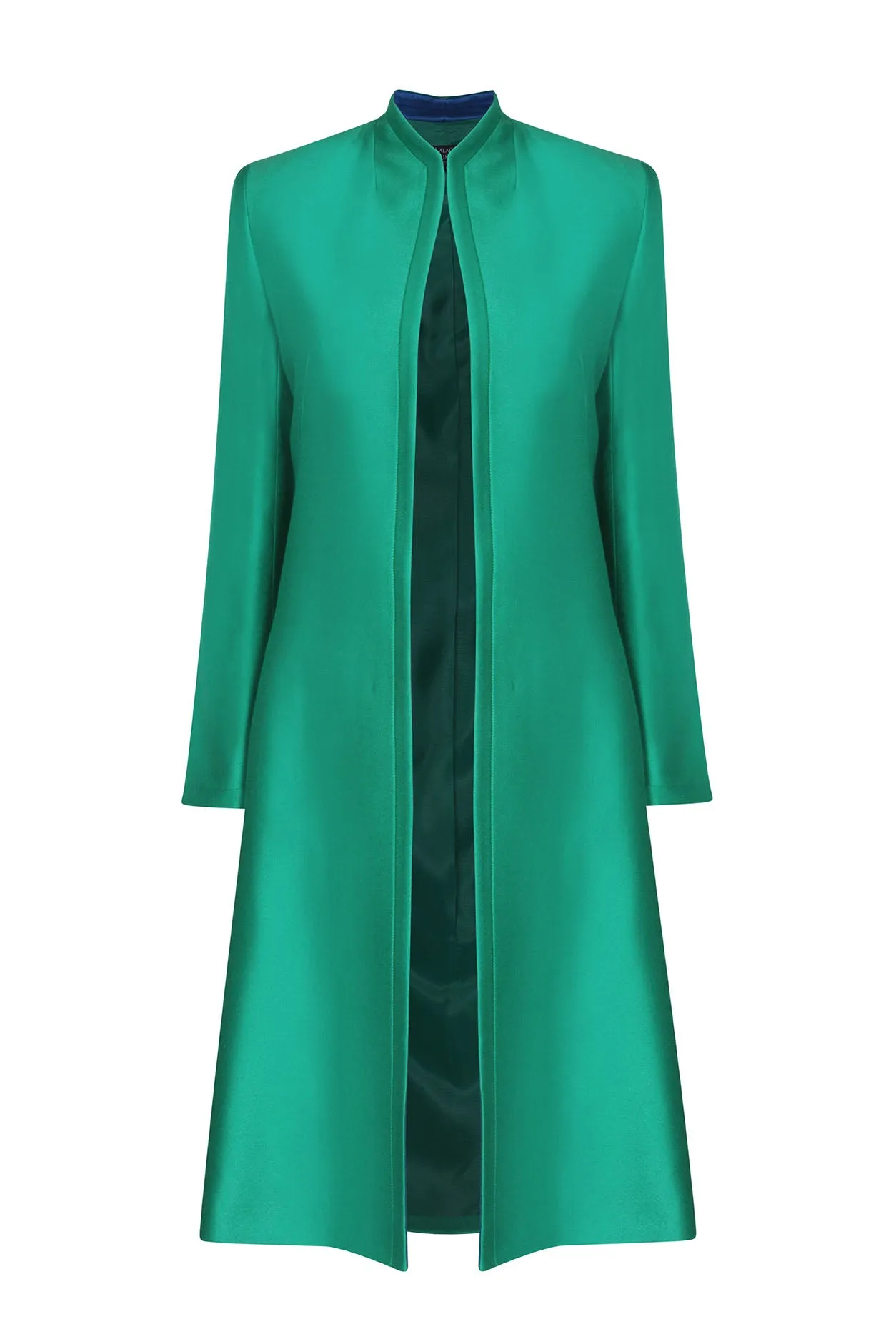 Dress Coat in Green Sateen Viscose/Cotton - Leila