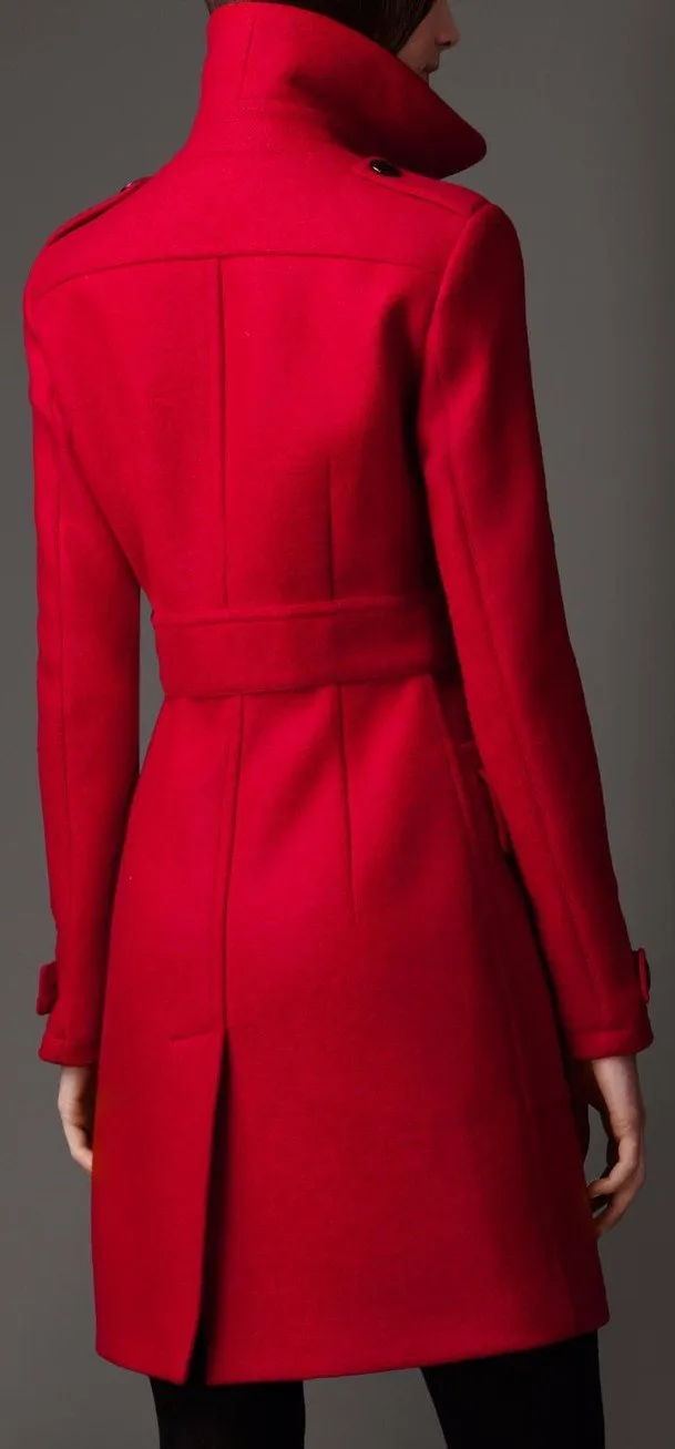 'Equestrian' Buckle Wool Coat in Red