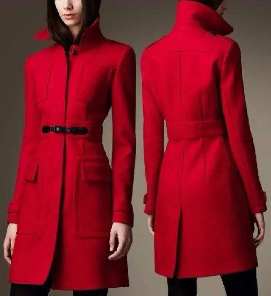 'Equestrian' Buckle Wool Coat in Red