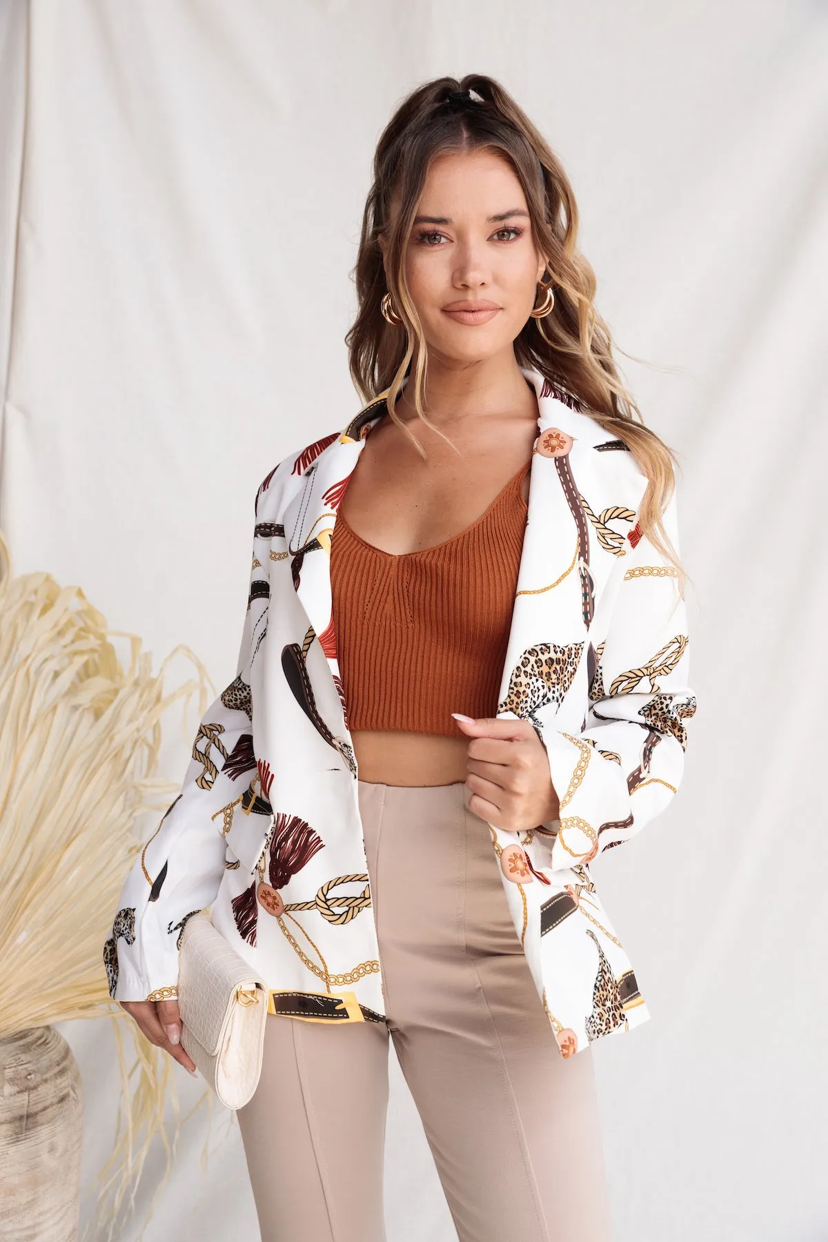 European Abstract Chain Print Blazer