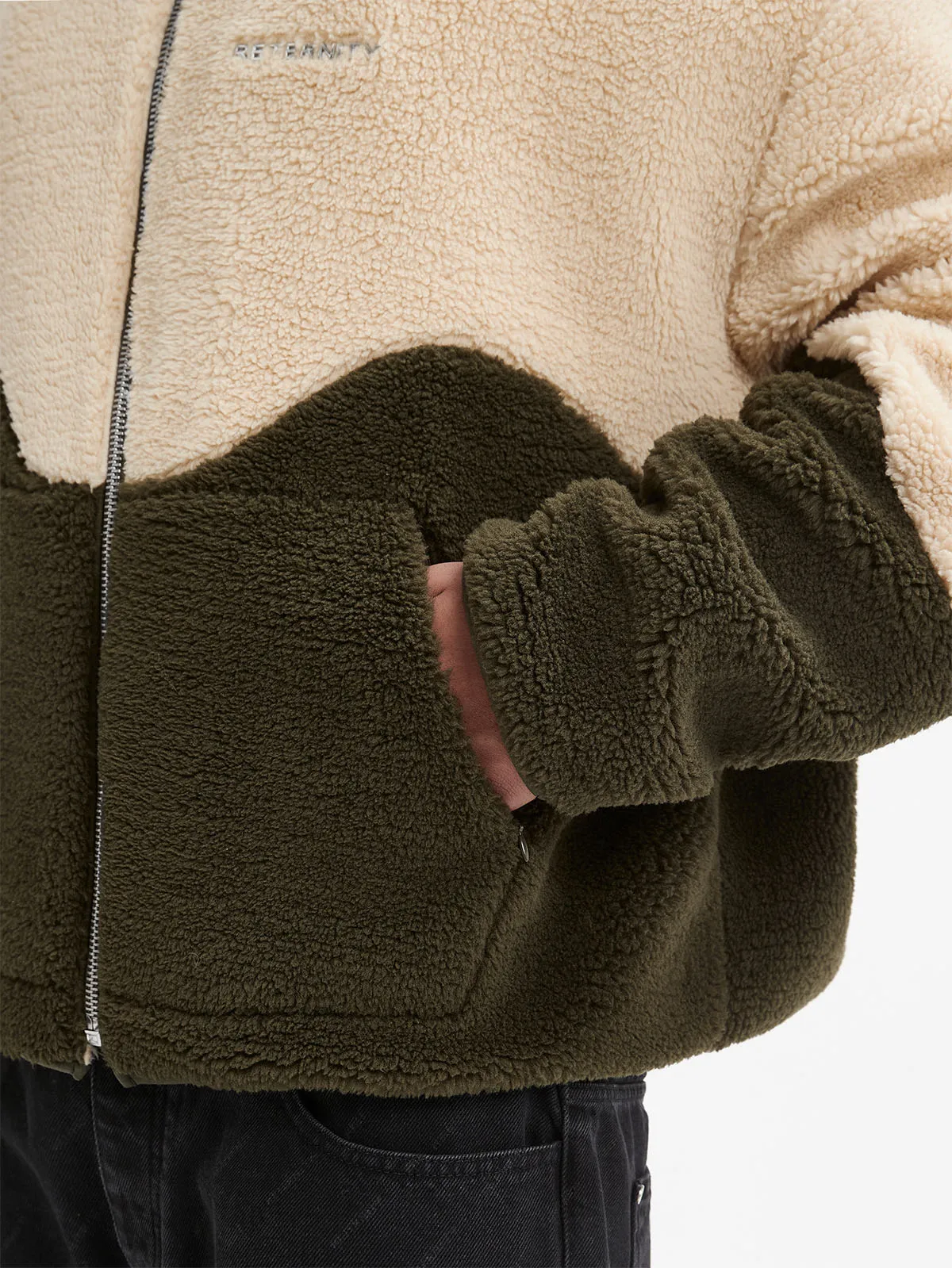 FLEECE JACKET - CREAM/OLIV