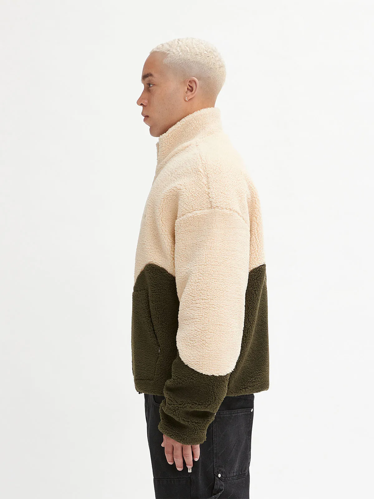 FLEECE JACKET - CREAM/OLIV