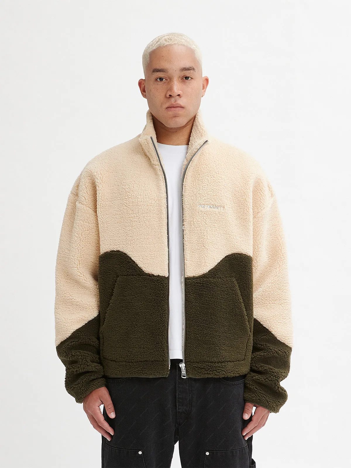 FLEECE JACKET - CREAM/OLIV