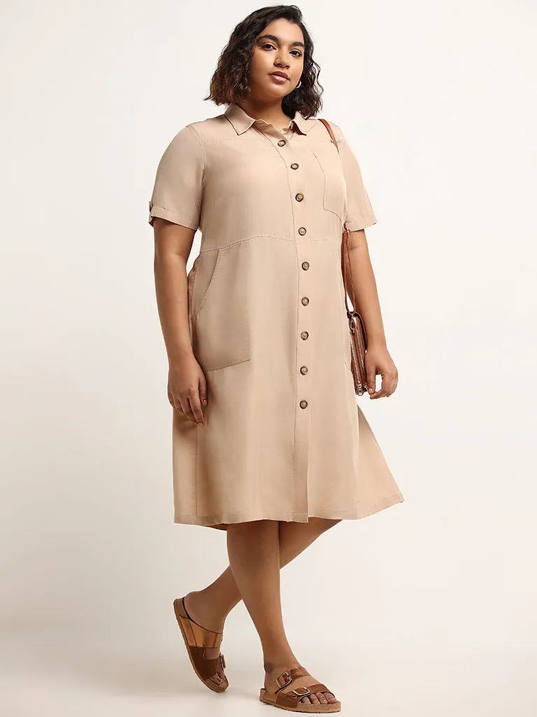 Gia Beige Button Down Shirt Dress