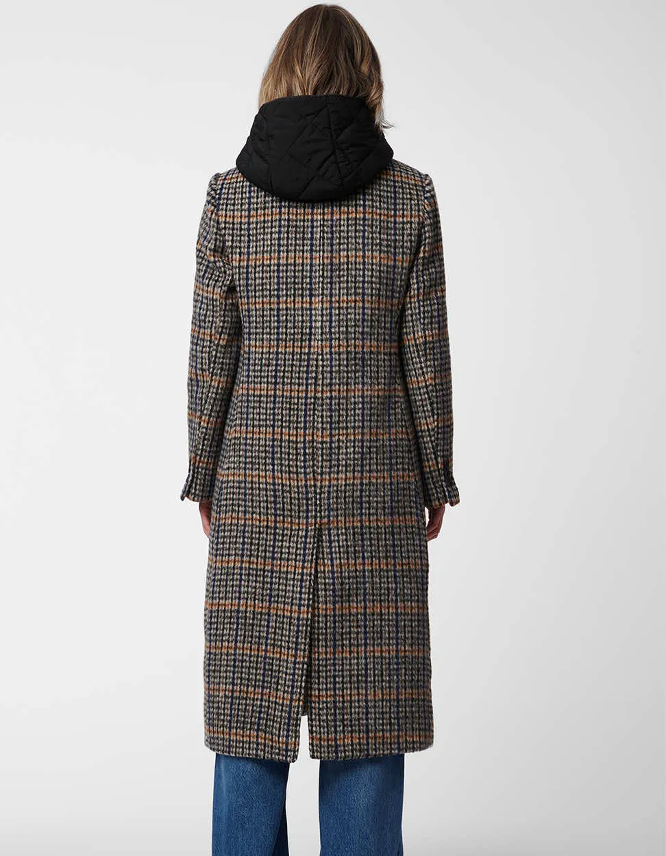 Gotham Plaid Long Wool Coat