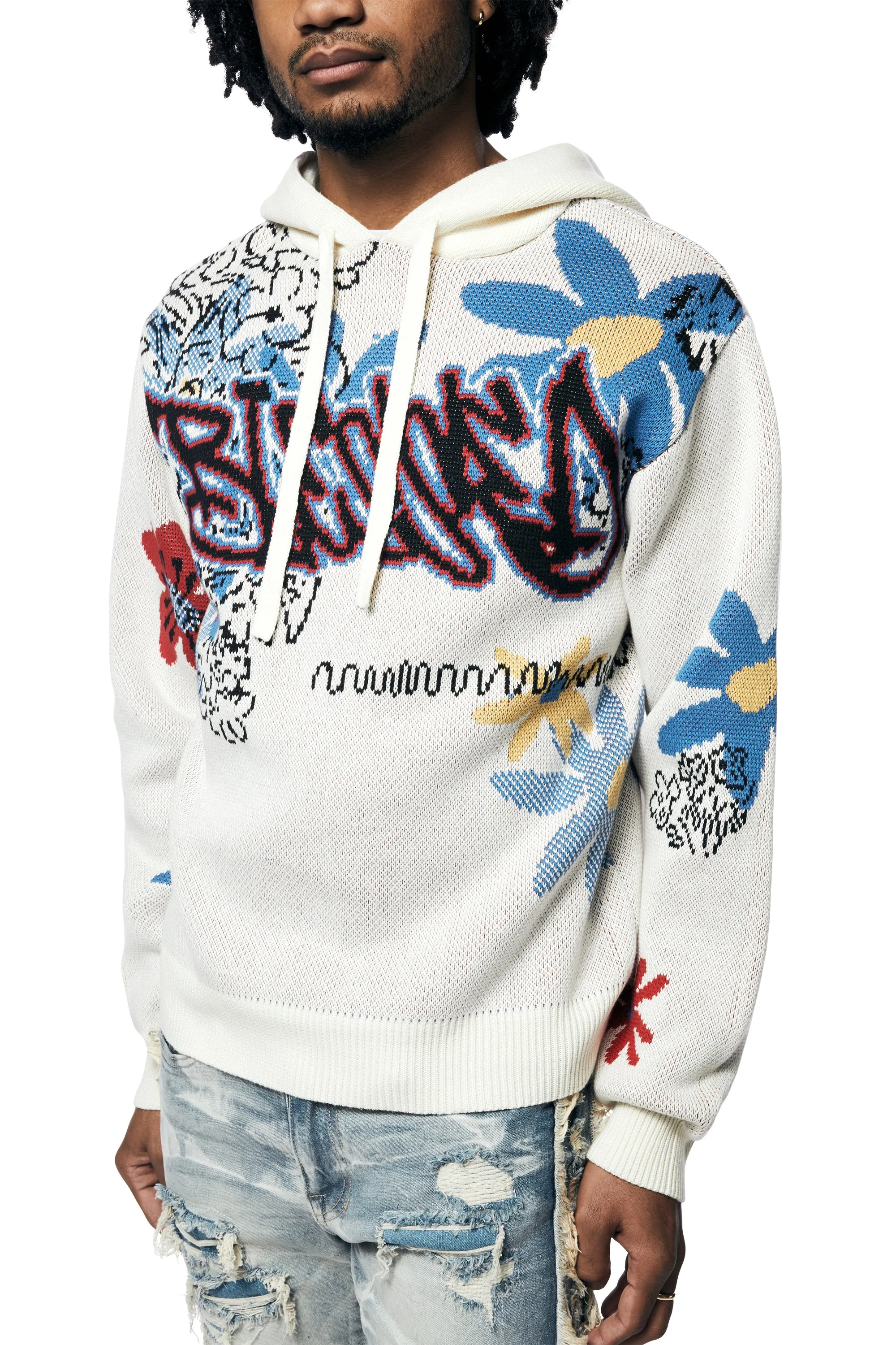 Jacquard Sweater Hoodie - Ecru