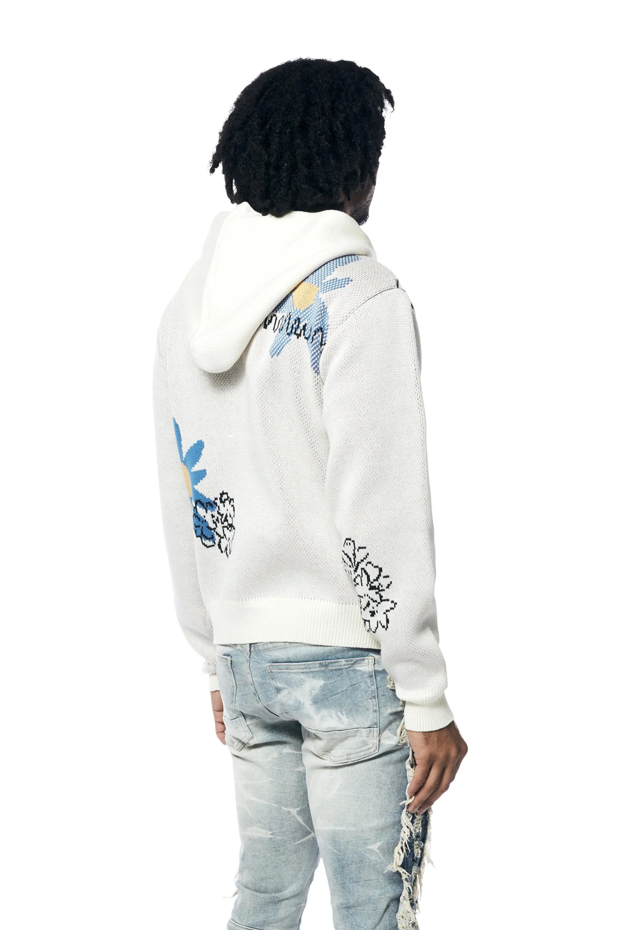 Jacquard Sweater Hoodie - Ecru