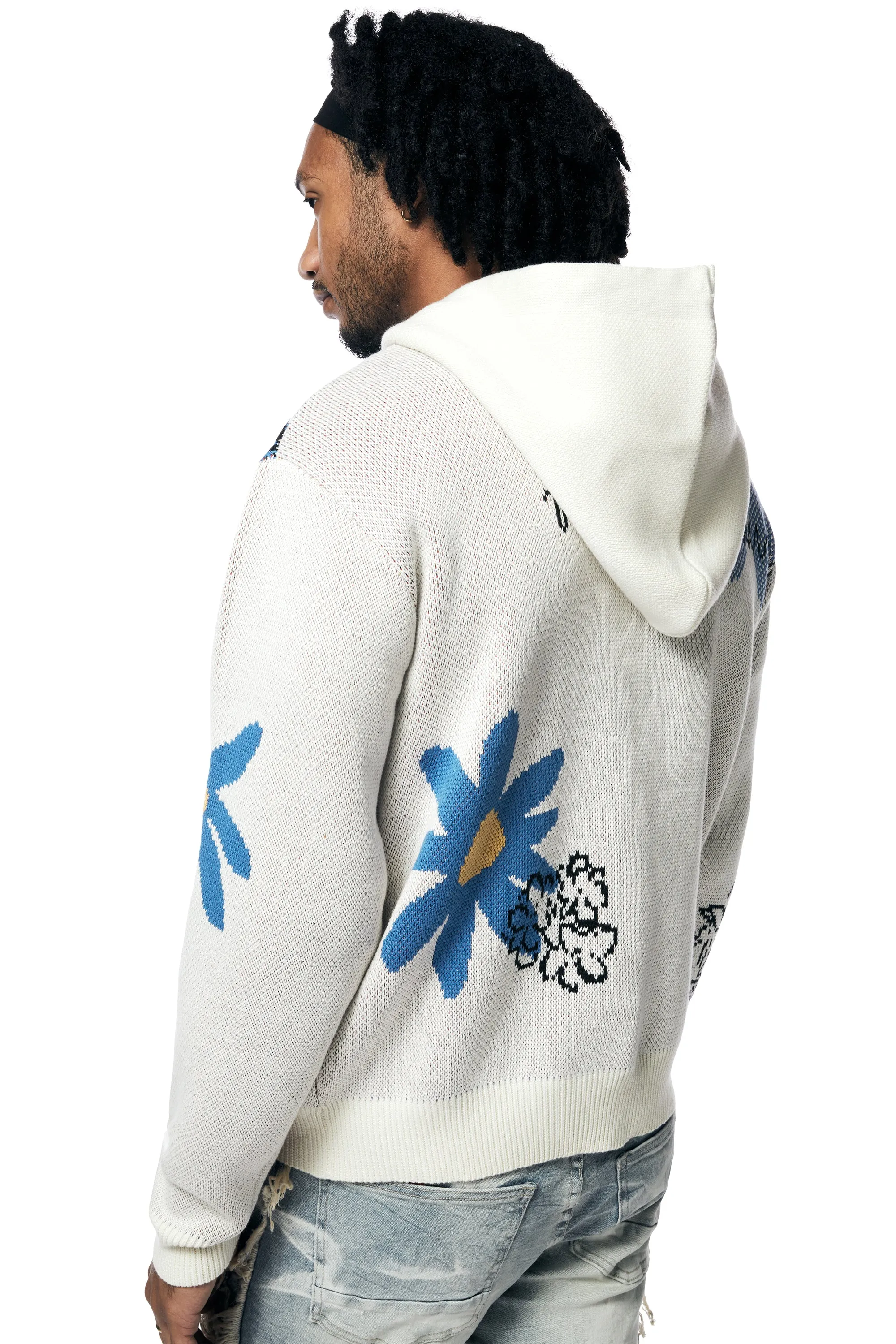 Jacquard Sweater Hoodie - Ecru