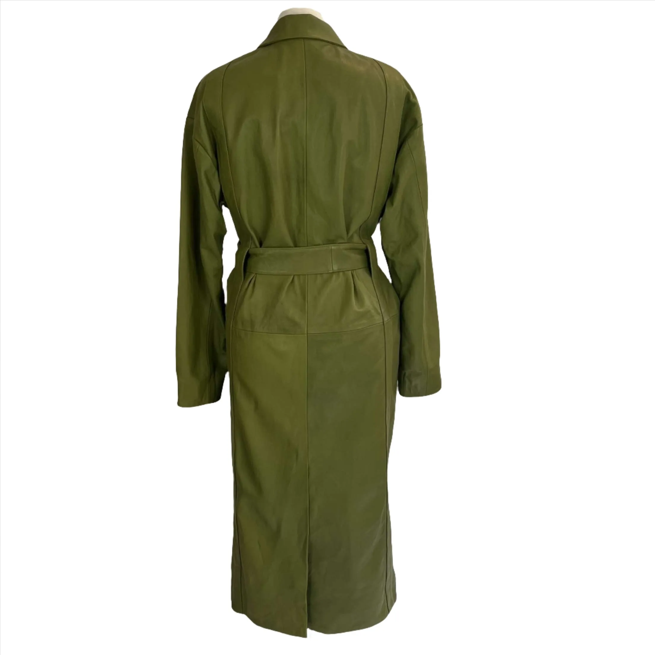 Lapointe Pea Green Lambskin Trench Coat XS