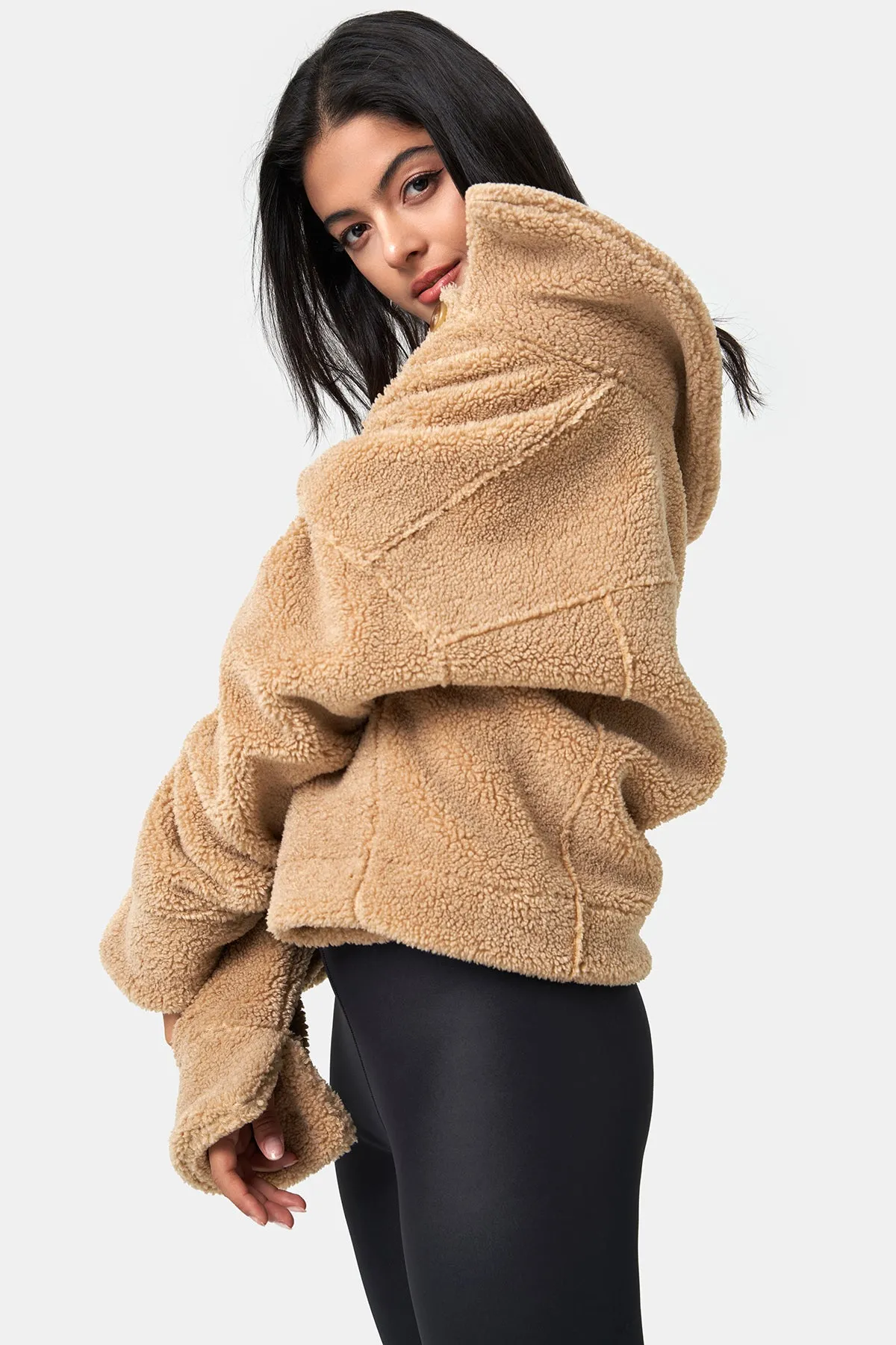 Loose-fitting Long-Sleeve Sherpa Coat