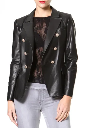 Luxe Leather Gold Button Blazer