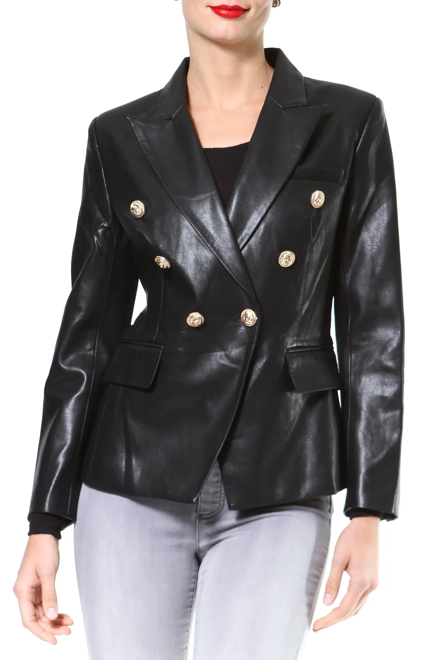 Luxe Leather Gold Button Blazer