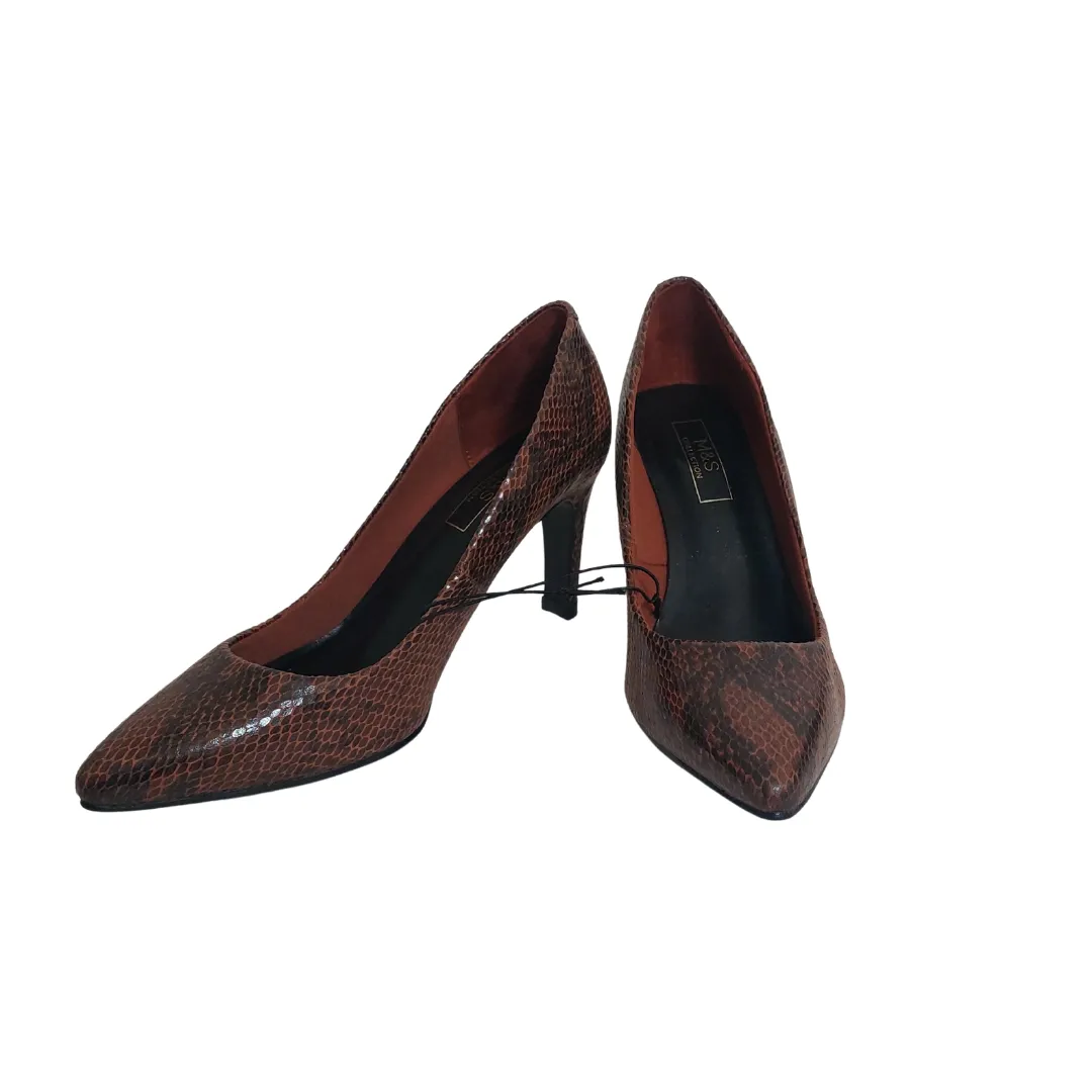 Marks & Spencer Brown Snakeprint Heels | Brand New |