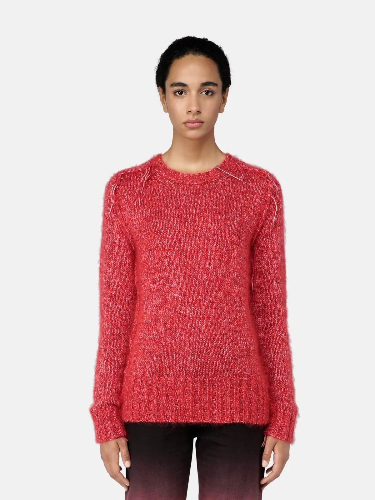 Melange red Annamaria pullover with pin