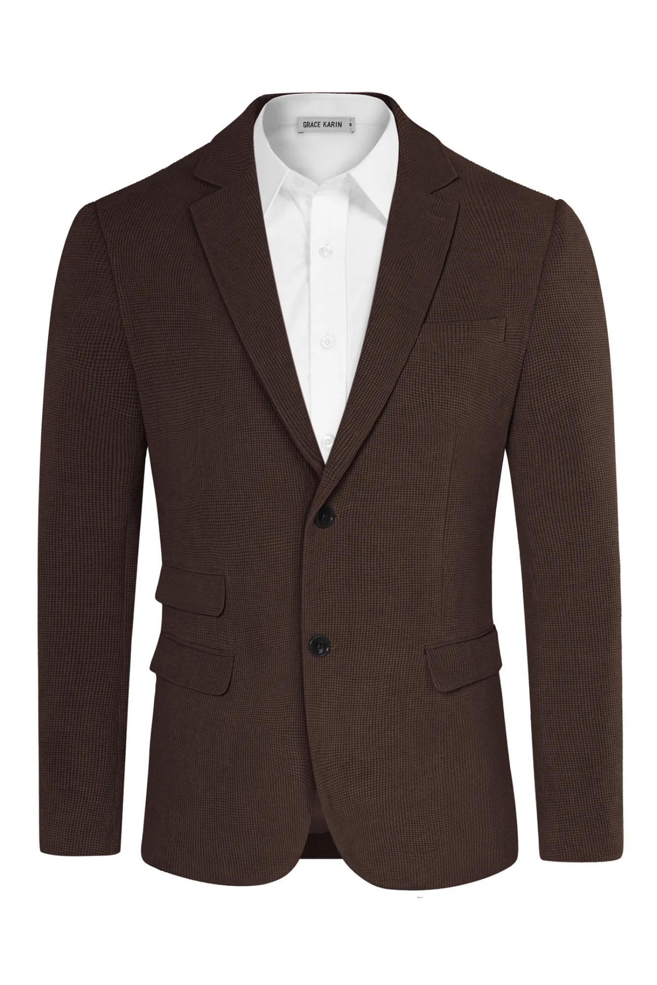 Men Waffle Textured Blazer Coat Vintage Notch Lapel Back Slit Suit Coat