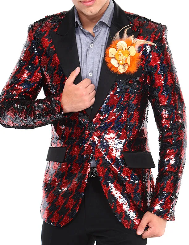 mens sequin blazer, hounds red/black