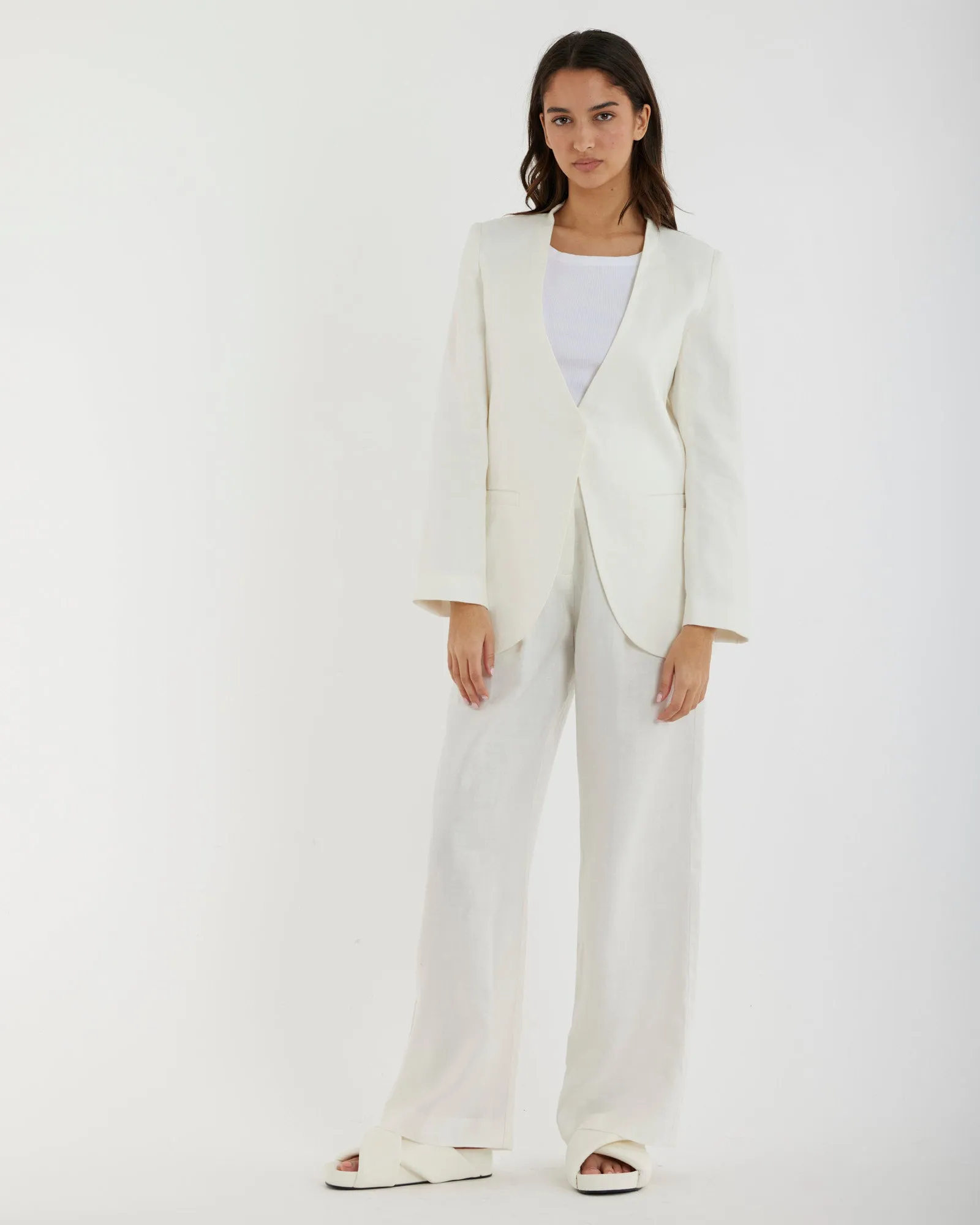 Mia Collarless Blazer - White