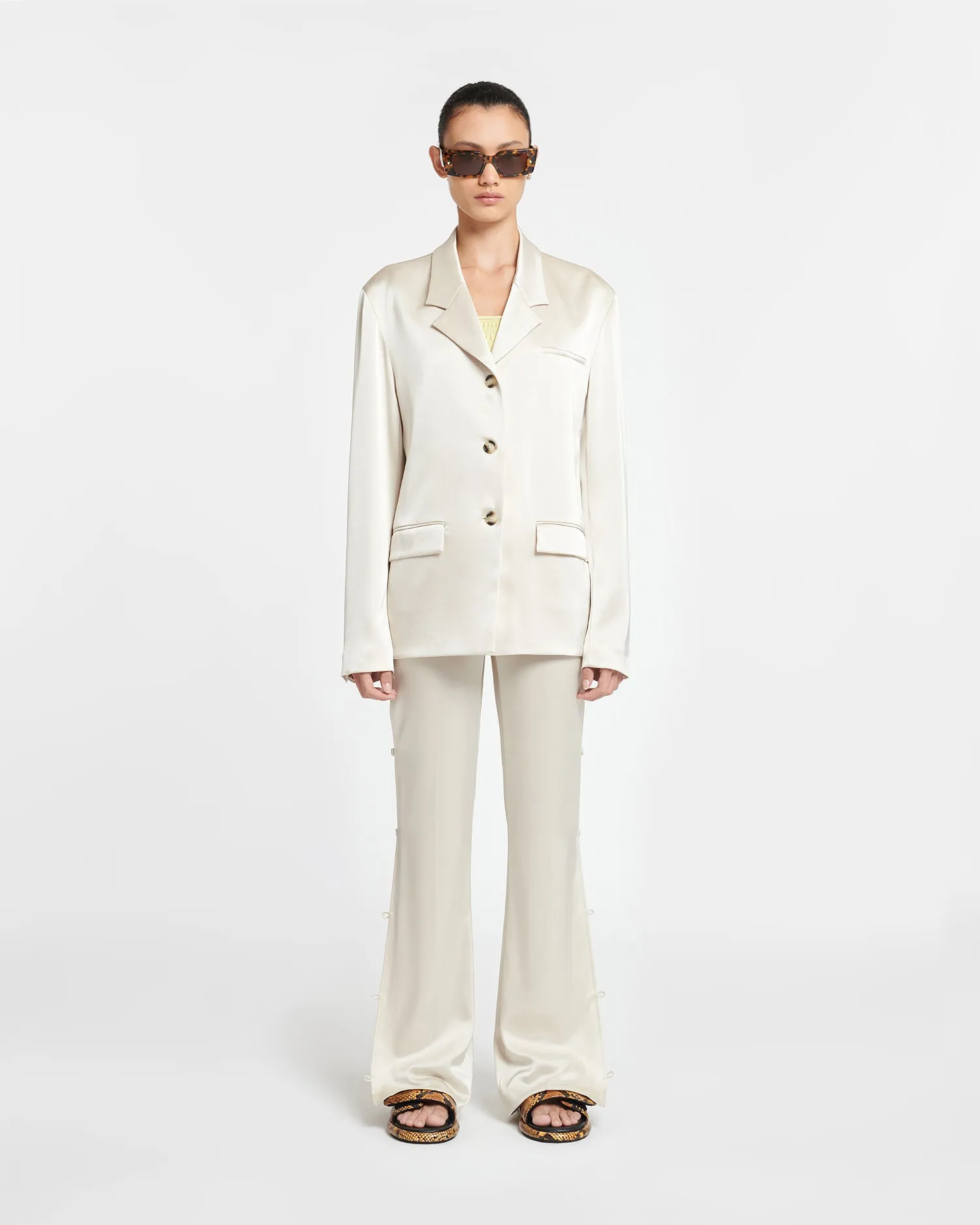 Patri - Slip Satin Blazer - Creme