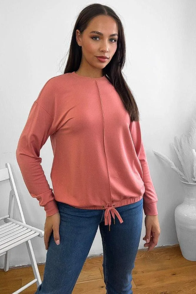 Pink Drawstring Hem Sweatshirt