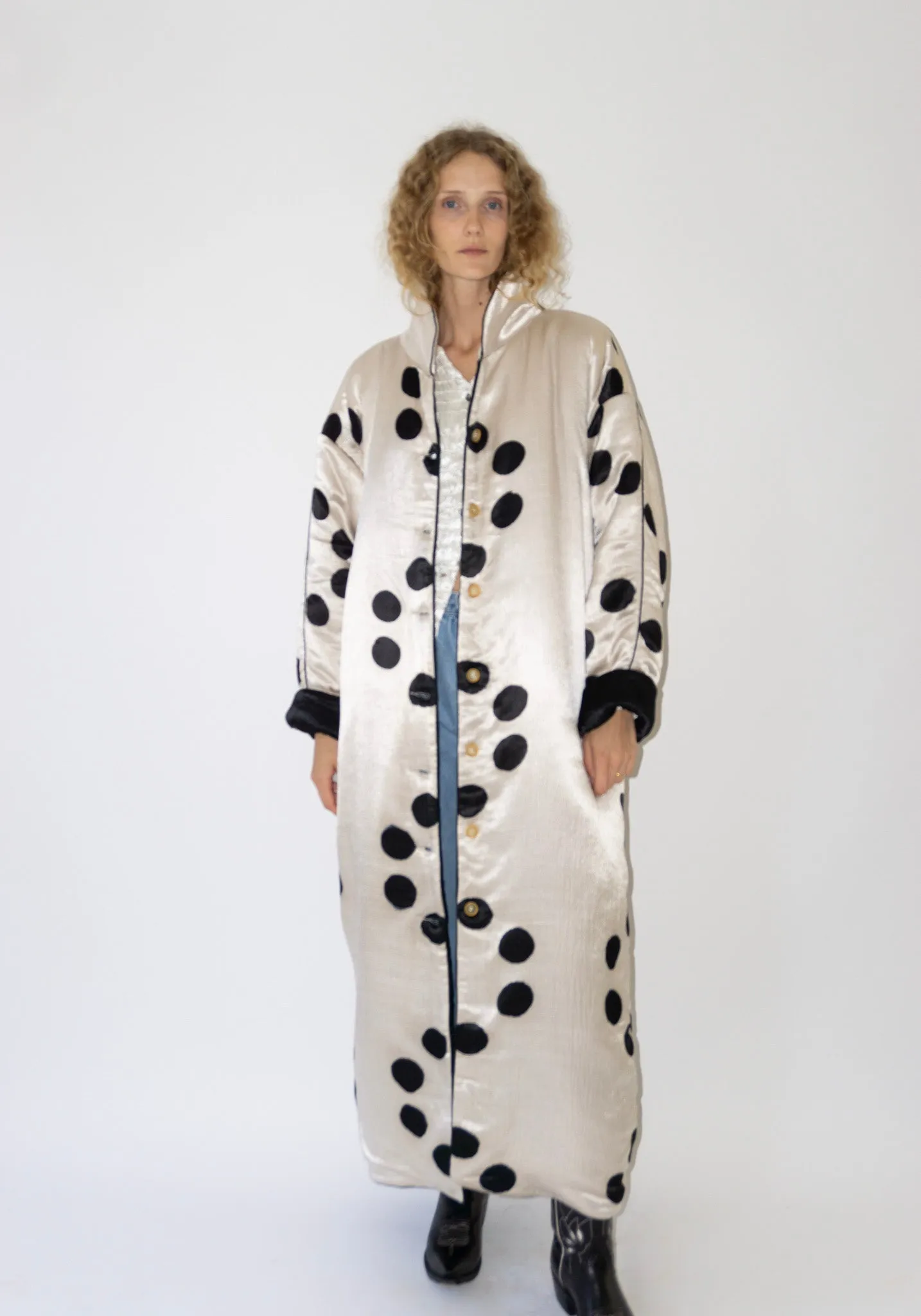 Puffy Silk Long Coat in Moon Dye