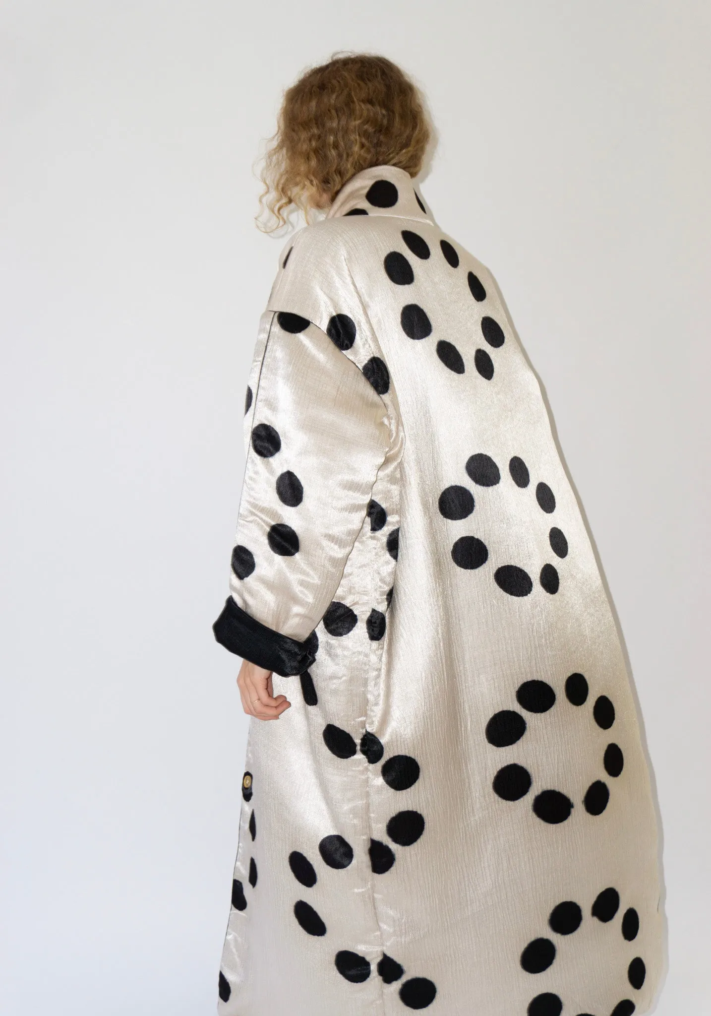 Puffy Silk Long Coat in Moon Dye