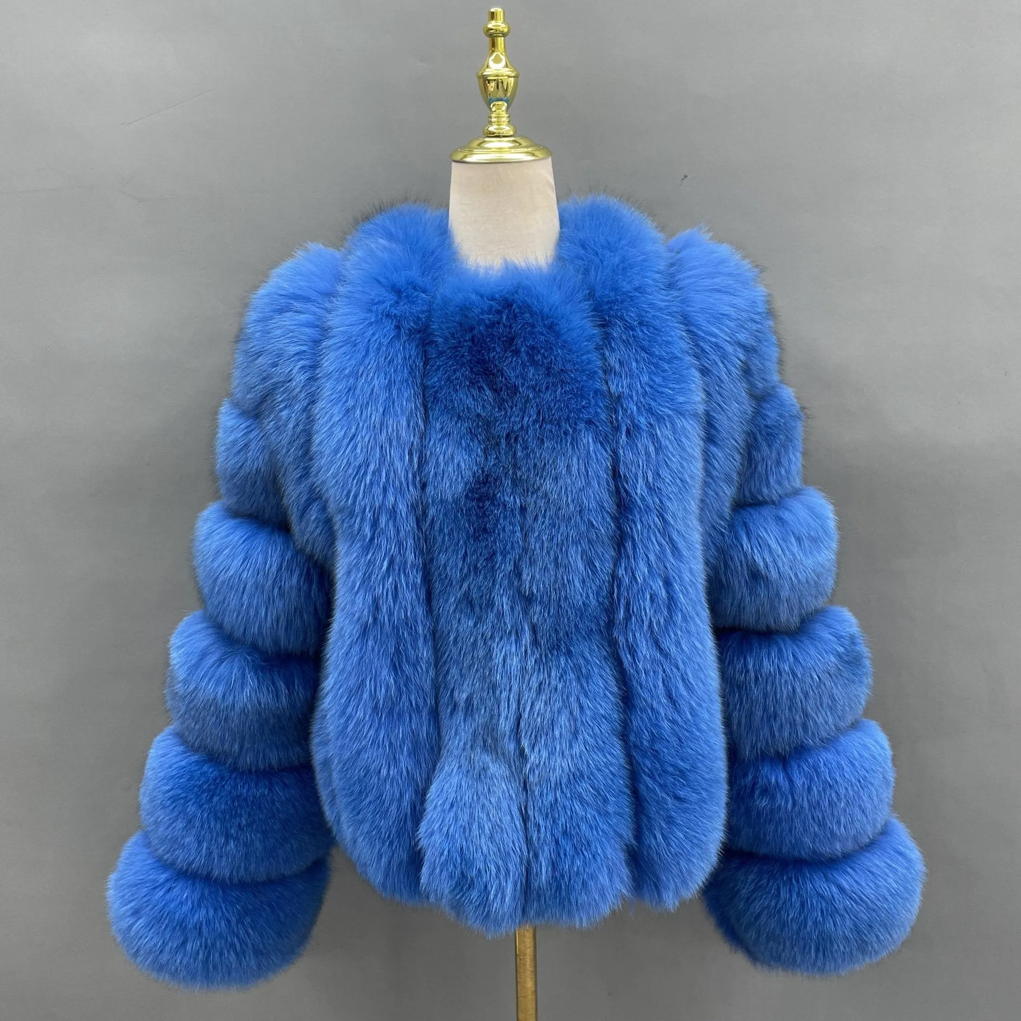 Royal Blue Luxury Fur Vertical Pelt Coat