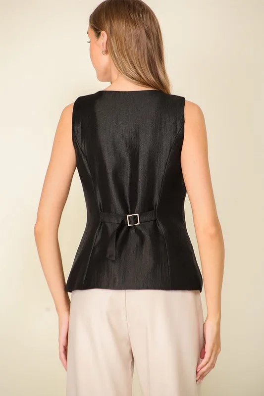 Stylish Shimmer Button-Down Vest for Women - Elegant Layering Piece for Any Occasion