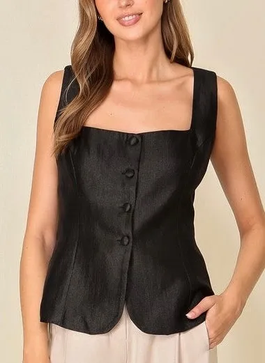 Stylish Shimmer Button-Down Vest for Women - Elegant Layering Piece for Any Occasion