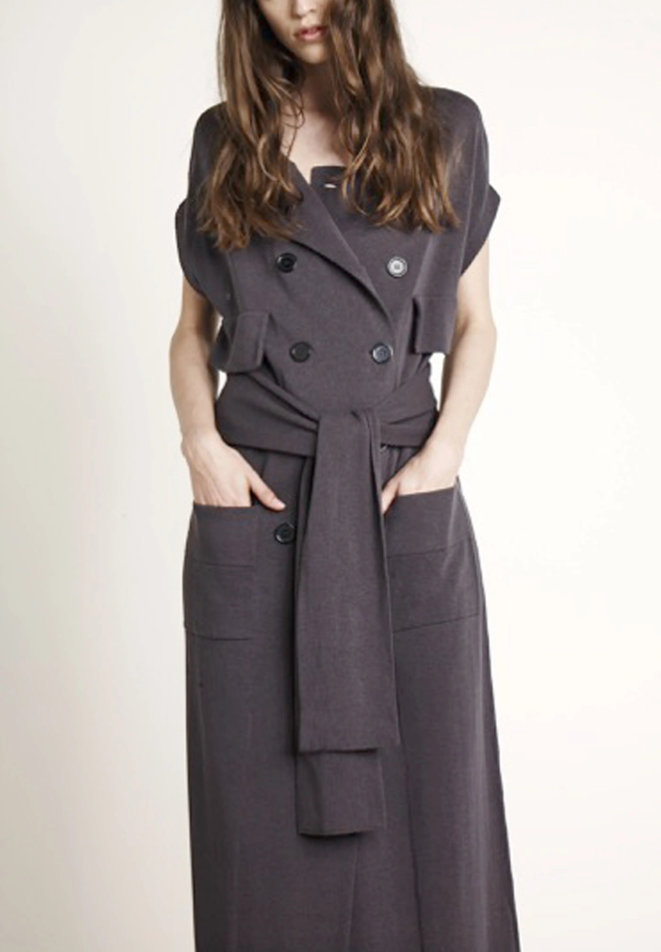 Sleeveless Trench in Pewter