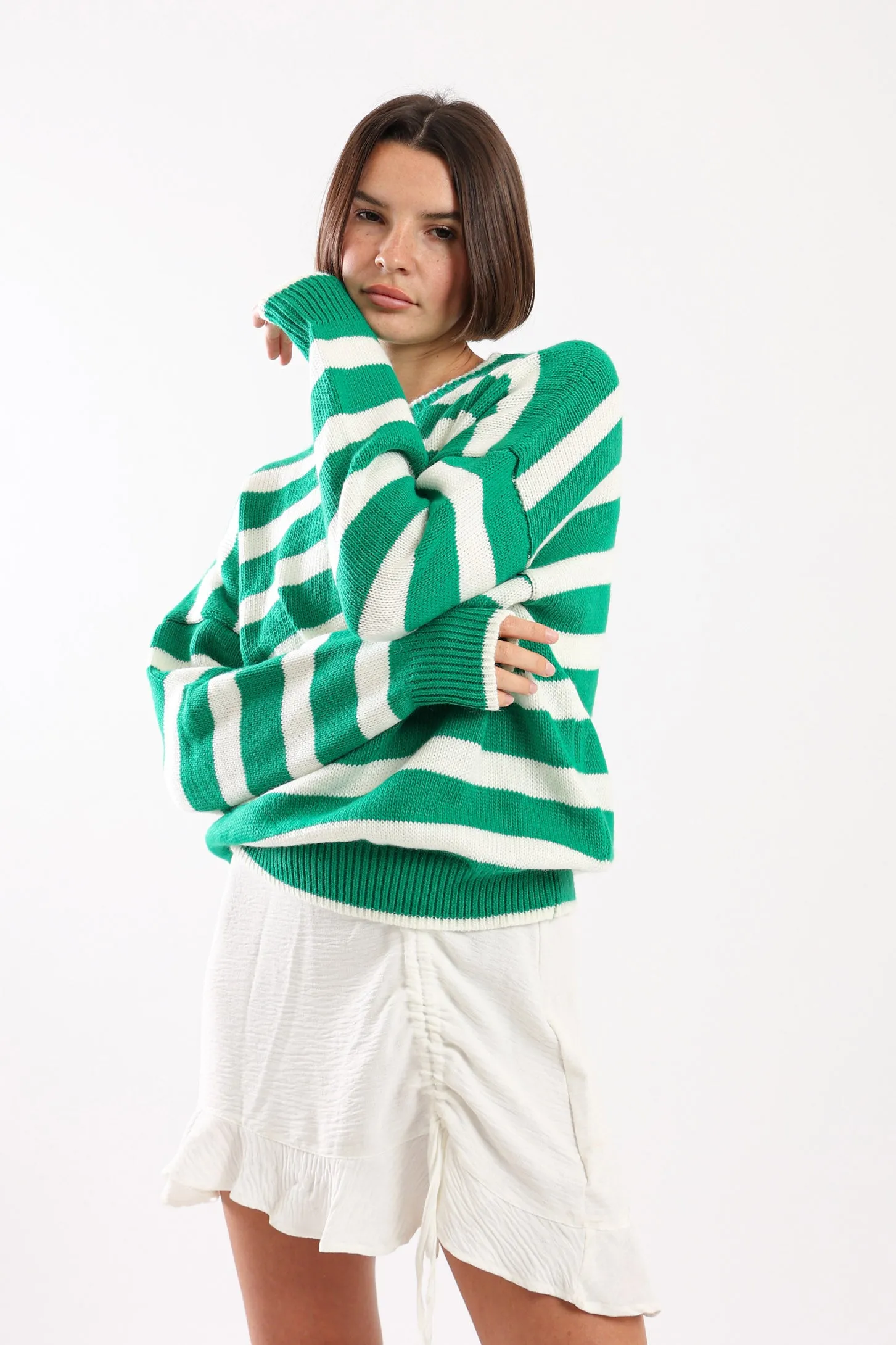 STRIPED KNIT SWEATER - GREEN