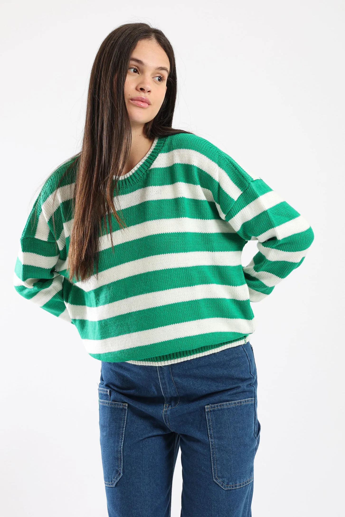 STRIPED KNIT SWEATER - GREEN